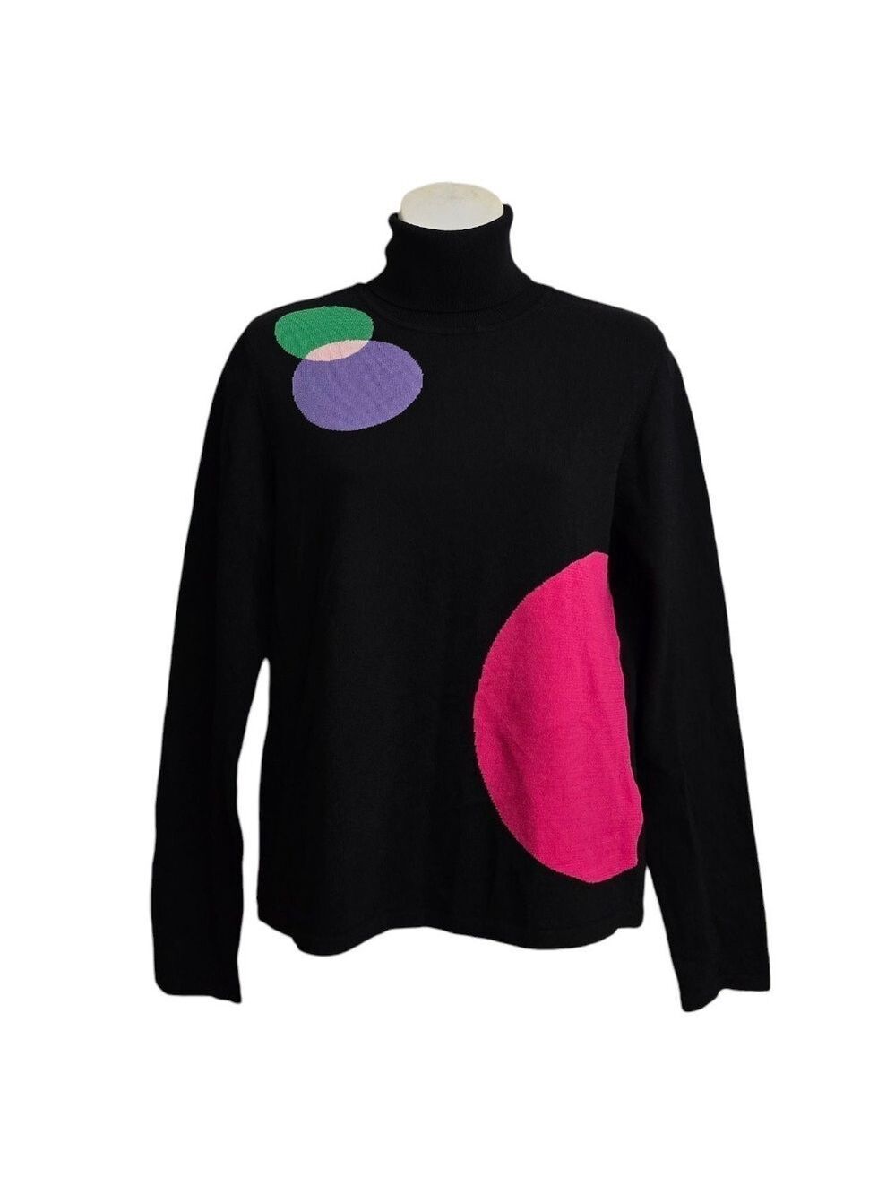 CDP & CO Black Dot Knit Turtleneck Sz M